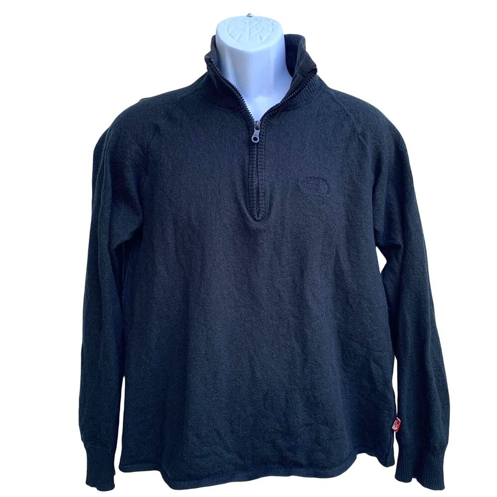 The North Face 1/4 Zip Wool Cotton Pullover Soft Black Sweater Size L